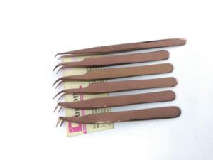 Hermosas pinzas de pestañas de acero inoxidable personalizables de oro rosa para extensiones de pestañas herramientas antiestáticas de precisión de alta calidad - Product Image 2