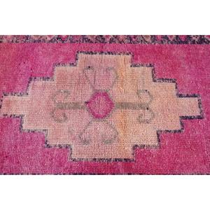 Tapis de couloir vintage, tapis turc 3,2x12,7 pieds, tapis en laine rose avec motifs de plantes et d'arbres - Product Image 5
