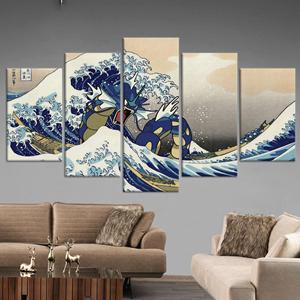 Toile imprimée Gyarados Great Wave, art anime audacieux pour la décoration de la pièce, lot de 5 toiles assorties - Product Image 1