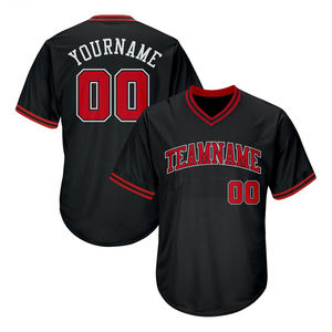 Camiseta de Béisbol Auténtica de Punto Canalé Rojo-Negro, Personalizada, 100% Poliéster Transpirable, con Bordado 3D - Product Image 6