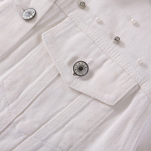 Oversized White <b>Jeans</b> Jacket With Pearls for Women Fashion Wear Casual Turn Down Collar Long Sleeve Winter Spring <b>Jean</b> Jacket - Product Image 5