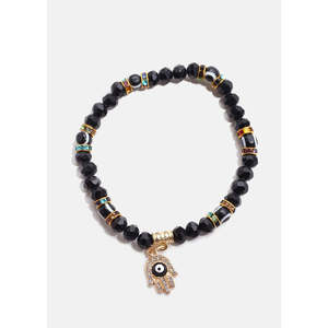 Bracciale con Mano di Fatima e Occhio Turco, Alla Moda, Placcato Oro, con Pietre di Agata, Onice, Opale, Ametista e Quarzo, Regalo Religioso - Product Image 4