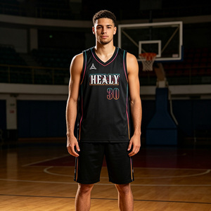 Maillot de basketball Healy 30 en mesh noir pour homme, sans manches, col en V, imprimé par sublimation, respirant, vêtements de sport, chemises d'extérieur - Product Image 4