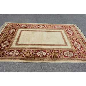 Alfombra tradicional de lana roja Beige 5,3X8,4 pies Área grande Rectángulo turco Pasillo Patrón abstracto Respaldo de látex Alfombra de habitación 10mm - Product Image 3