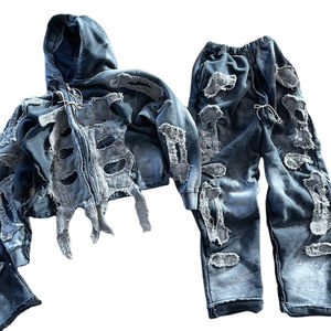 ชุดวอร์มผู้ชายสไตล์วินเทจคุณภาพสูงสำหรับฤดูหนาว ลายปักแบบดิสเทรส ชุดเซ็ตเสื้อฮู้ดและกางเกงขายาว ผ้าฝ้ายออร์แกนิค 100% แห้งเร็ว - Product Image 5