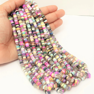 Magnifiques perles Heishi en forme de pneu, mélange de pierres précieuses, lisses, 4-7 mm, qualité AAA, mélange de pierres, perles en forme de roue, bijoux - Product Image 2