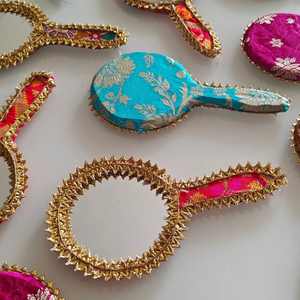 Decorative Brocade <b>hand</b> <b>held</b> <b>mirror</b> for giveaways for wedding haldi mehndi baby shower Favors henna nights dholki nights - Product Image 3