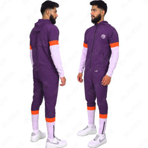 Fabricant de survêtements personnalisés Veste zippée brodée Ensemble de jogging Pantalon de survêtement en nylon à blocs de couleurs Survêtements coupe-vent pour hommes - Product Image 1