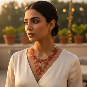 Collier ras de cou en argent fin et cornaline pour femmes - Product Image 1