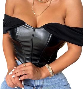 Fabricants de vêtements pour femmes Top corset sexy dos nu personnalisé Top court bustier noir avec bouton à lacets - Product Image 4