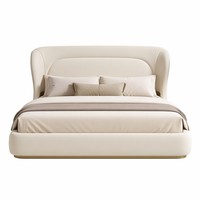 Lit King Size Luxe en Cuir Véritable Rembourré, Cadre de Lit Plateforme Postmoderne avec Rangement et Tête de Lit Ergonomique pour Chambre Parentale
