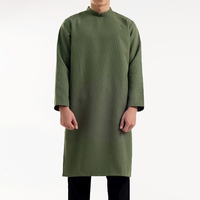 TST 19194.1 AO DAI moderne pour homme, tissu en toile texturée de qualité supérieure, coupe décontractée, long design traditionnel vietnamien