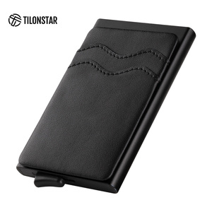 Portefeuille pop-up en métal noir TILONSTAR TVC114 bloquant les RFID, capacité de 5 cartes, porte-cartes de crédit en aluminium et cuir - Product Image 2