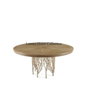 Diseño de hojas Mesa auxiliar de metal Forma cilíndrica Diseñador Aspecto elegante Mesa de acento hecha a mano Muebles de sala de estar La mejor calidad - Product Image 3