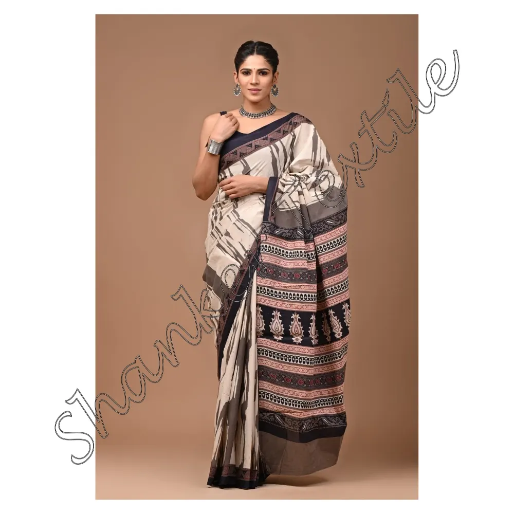 Vrouwen Saree Hand Blok Bedrukt Katoen Mulmul Stof Met Blouse Voor Vrouwen Verkrijgbaar Tegen Groothandelsprijs Vrouw Dragen Designer Fancy