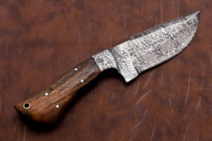 OEM Customizable Damascus Steel Skinner <b>Knife</b> Handmade Rose Wood Handle <b>Twisted</b> Pattern Leather Sheath for EDC - Product Image 4