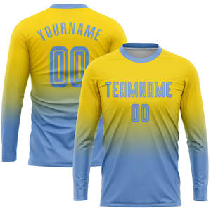 Uniforme de Fútbol Personalizado de Manga Larga, Conjunto de Camiseta de Fútbol con Degradado Amarillo y Azul, Kits de Entrenamiento Sublimados con Logotipo de Equipo Personalizado - Product Image 2