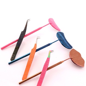 Advanced Black Fiber Tip Eyelash Extension <b>Tweezers</b> With Soft Touch Multi-Dimensional Lash Extensions Mirrors - Product Image 3