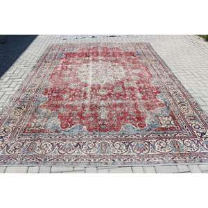 Alfombra de 8.6x12 pies, Alfombra Turca Vintage, Alfombra con Rayas Rojas - Product Image 1