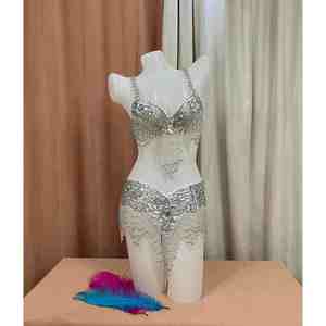 Traje de Danza del Vientre con Pedrería y Sujetador Acolchado Estilo Árabe, Elegante y Multiusos para Actuaciones en Escenario y Festivales - Product Image 4