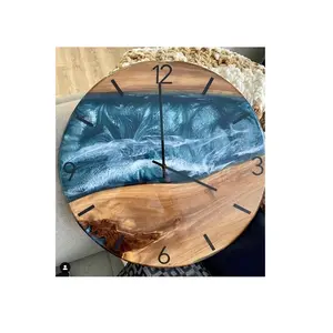 Best Epoxy Resin Wall Clocks for Room Modern Design Round Shape Wooden Clock for Wall Decoration Polish Wooden & Resin Clocks - Product Image 1