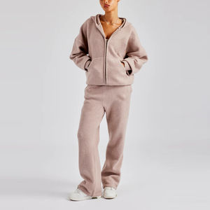 ชุดวอร์ม2ชิ้นสำหรับผู้หญิงชุดวอร์มถักแบบรูดซิปผ่านขากว้างสำหรับผู้หญิง - Product Image 6