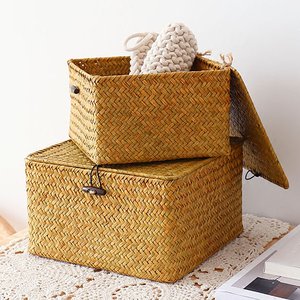 Seagrass <b>lidded</b> containers boxes great deal sea grass container box handmade straw <b>baskets</b> - Product Image 4