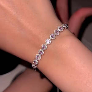 NOVAMART Fine Hallmark Silver Pink Daisy Charm <b>Bracelet</b> Fashion <b>Bracelets</b> Wholesale Export - Product Image 1