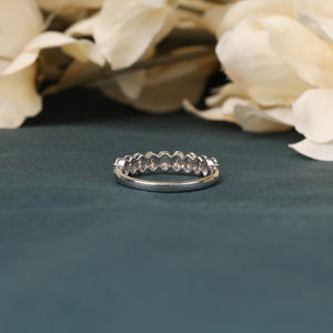 Banda DE BODA Unisex de oro de Plata de Ley 925, banda de diamantes nupciales sin conflictos, banda cultivada de laboratorio de corte ovalado de media eternidad - Product Image 4