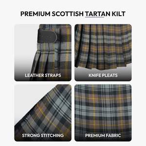 Kilt écossais Highland Gordon pour homme, en tartan vieilli, fabriqué en laine acrylique durable, avec sangles et boucles en cuir - Product Image 3
