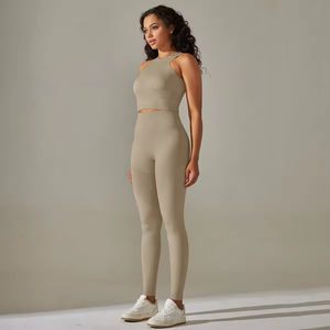 High Quality <b>Pilates</b> 2 Piece Custom Plain Breathable Fitness Yoga Set Top <b>Legging</b> Workout Two Piece Gym Set for Women - Product Image 2