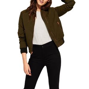 OEM Chaquetas Última Moda Color Liso Bomber Varsity Estilo Chaqueta Mujeres Cremalleras Frente Elástico Mujeres Bomber Chaquetas Ropa de Calle - Product Image 3