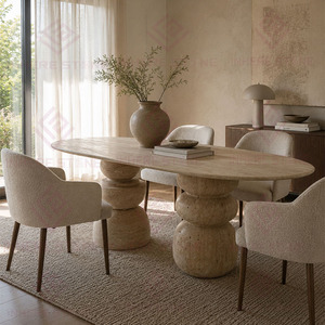 Mesa de Comedor Moderna de Piedra Travertino Natural y Mesa Auxiliar Decorativa - Product Image 2
