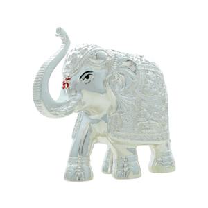 Figurine d'éléphant en métal argenté de style antique gracieux, polie, avec un long trompe surélevé, design compatible avec le Vastu - Product Image 2