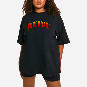 Heavyweight 100% cotton Custom DTF printed Logo Womens T-Shirt and Shorts Set Solid black Color Breathable 2-Piece Set for Women - Product Image 1