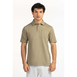 Camiseta de Punto Sólido de Corte Regular para Hombre, Cuello Bordado, 100% Poliéster, Antiarrugas, 180g, Manga Corta, Cómoda, Informal, para Golf - Product Image 1
