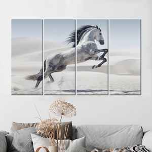 Tableau imprimé sur toile : élégante décoration de ferme avec cheval blanc, ensemble de 4 toiles - Product Image 1