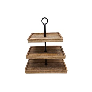 ชั้นวางเค้กสามชั้นทำจากไม้ธรรมชาติและโลหะสีดำถาดเหล็กรูปทรงสี่เหลี่ยมผืนผ้าสำหรับร้านอาหาร - Product Image 1