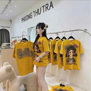 Camiseta de algodón ligero para mujer, moda informal de verano, transpirable, de longitud larga, estilo cuadrado, decoración de letras estampadas, 2017 - Product Image 6