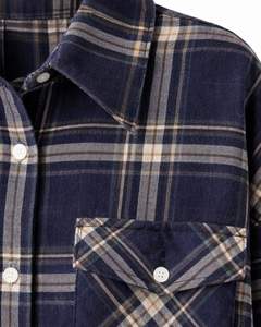 Camisa Oversize de Franela a Cuadros para Mujer, Azul Marino, Manga Larga, Casual, con Bolsillos, Suave, para Otoño e Invierno, Venta al por Mayor - Product Image 6