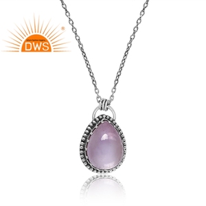 Latest Trending Oxidized Sterling Silver Natural <b>Pink</b> Amethyst Gemstone Pendant <b>Necklace</b> Custom Jewelry Manufacturer - Product Image 2