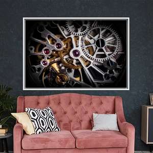 ผ้าใบพิมพ์ลายทองคำสมัยใหม่ - นาฬิกาอัตโนมัติสำหรับตกแต่งศิลปะ,1P:กรอบสีขาว - Product Image 1