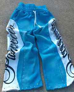 Pantalon décontracté pour homme, taille mi-haute, imprimé numérique avec strass, délavé à l'acide, imperméable, jambe large, sport, jogging, coupe régulière - Product Image 3