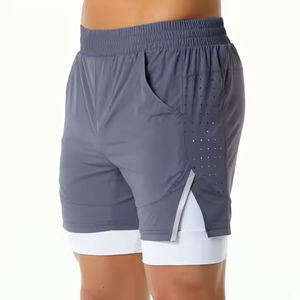 Top Design haute qualité Polyester/Nylon couleur unie hommes Cargo Shorts taille élastique séchage rapide respirant Fitness Jogging Shorts - Product Image 3