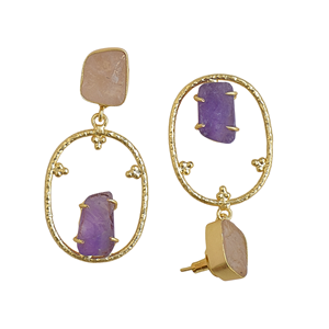 Boucles d'oreilles pendantes en laiton et calcédoine, faites à la main - Style tendance et classique pour femmes - Product Image 2