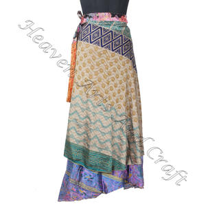 Ethnic Multi Wear Wrap Around <b>Skirts</b> 2 Layer Reversible Magic Silk Saris Wrap Long <b>Skirt</b> Silk Beach Pareos Beach Wraps Beach - Product Image 3