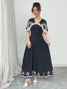 Tunique à col en V Robe longue décontractée pour femme à manches courtes 100% coton Taille naturelle lavable Noir - Product Image 5