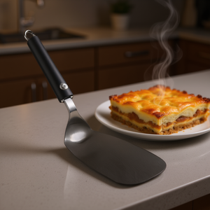 Espátula para Lasaña, Cubertería Desechable de Acero, Modelo TWIST Cromado y Negro, Tamaño 9x31cm, Modelo 1746 - Product Image 3