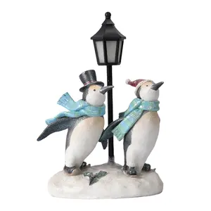 Kunden spezifische Paar Figur Souvenirs zwei Pinguine Statue Wohnkultur Skulptur mit LED Post Lampe