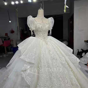 For OY007 Princess Puff Sleeve Tassel Embroidery Modern Lace Chapel Train Long Floor-Length Women's Bridal Gowns - Product Image 2